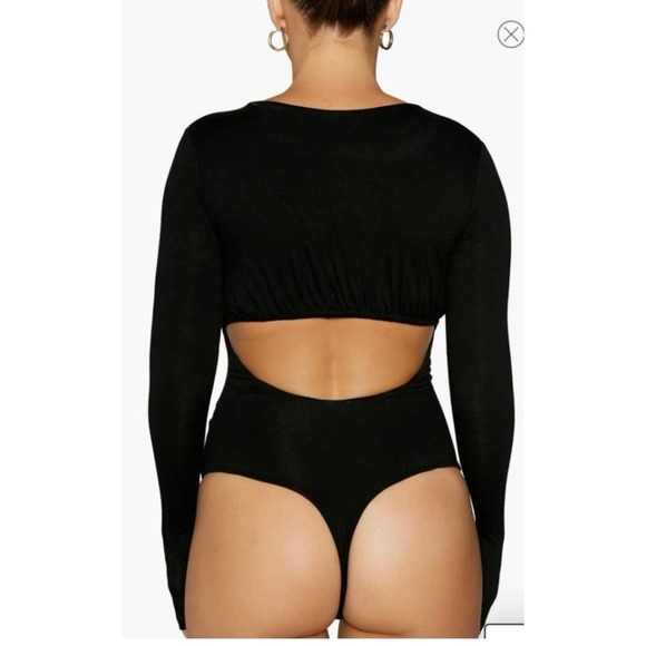 NWOT Naked Wardrobe Long Sleeve Open Back Maroon Bodysuit S - Picture 7 of 7